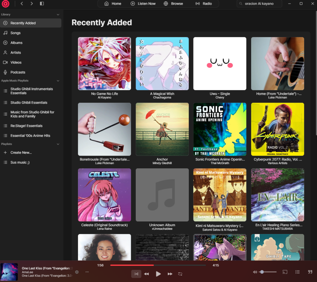 A screenshot of Cider's UI