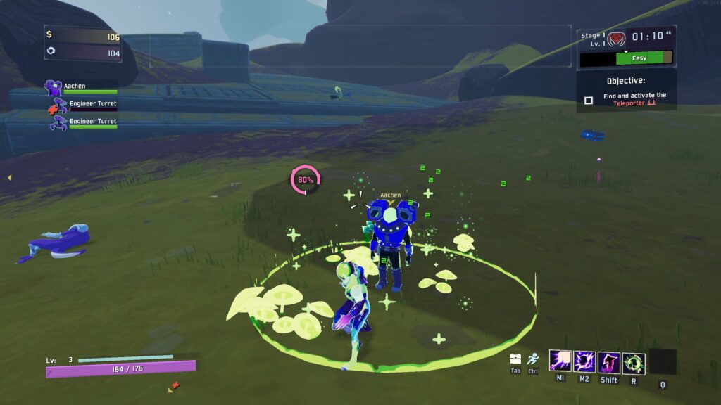 An engineer standing in bungus (bustling fungus) with Void Fiend.